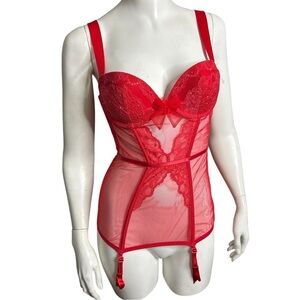 VICTORIA’S SECRET | Red Lace Bustier Corset Top with Garter Straps Size 34C